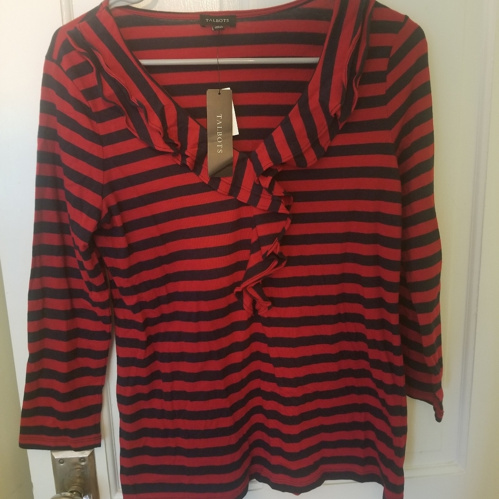 NWT Talbots 3/4 Sleeve Stripe Top